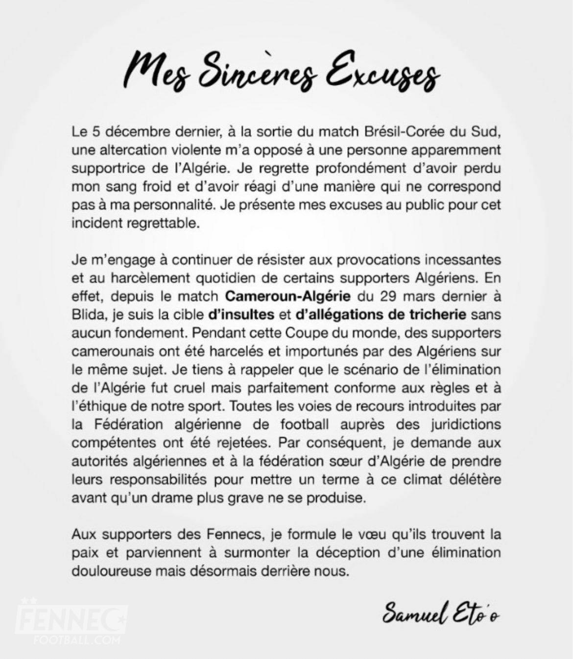 Excuses Etoo